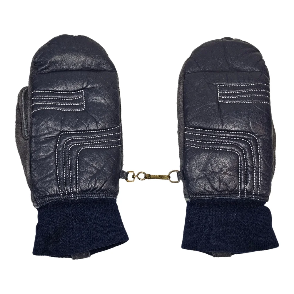 Vintage GRANDOE Kids Large Leather Suede Mittens Gloves Blue‎